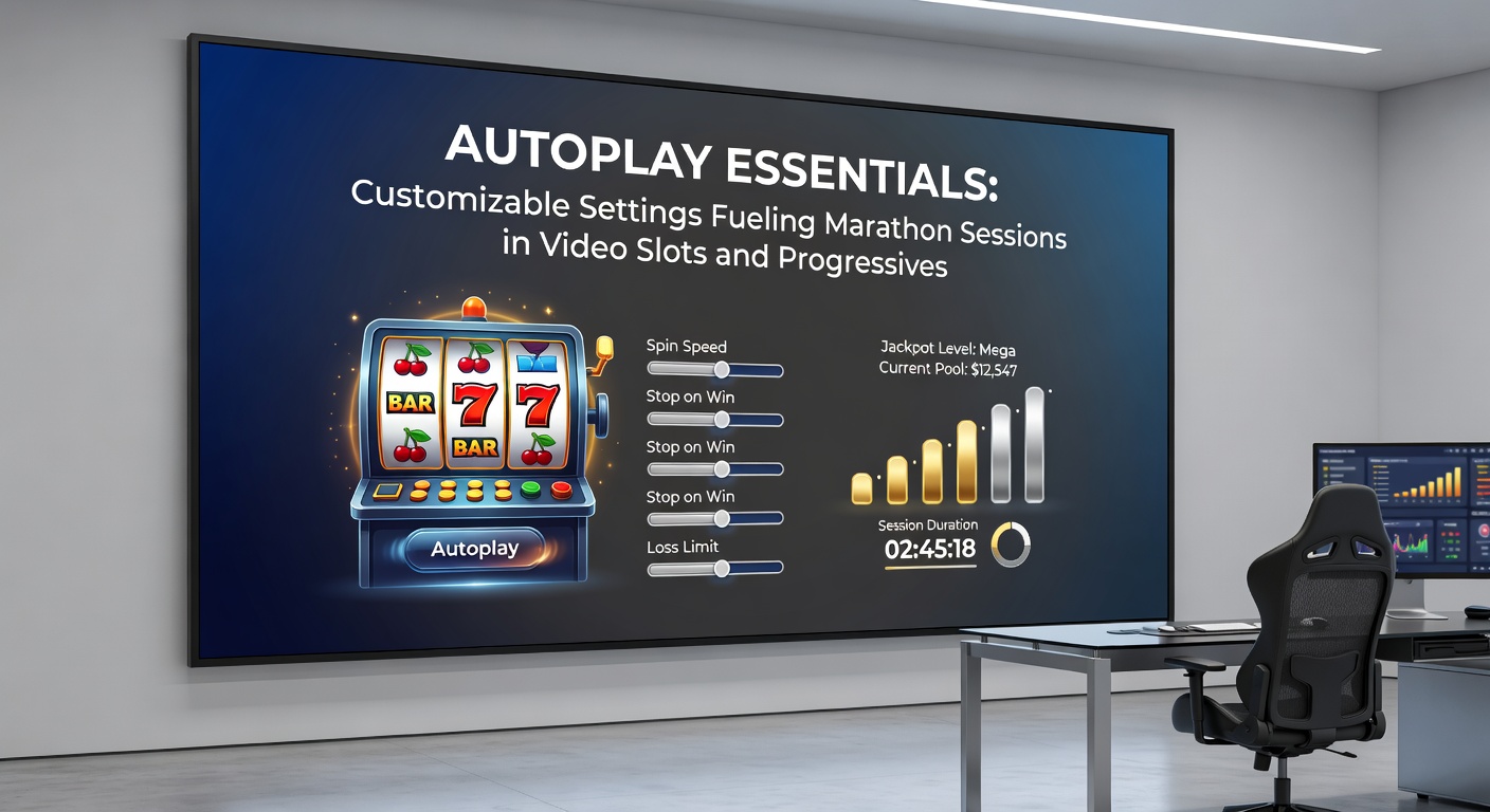 Player's mobile device screen showing a progressive slot in autoplay mode, with jackpot meter ticking upward amid cascading symbols and customizable setting overlays