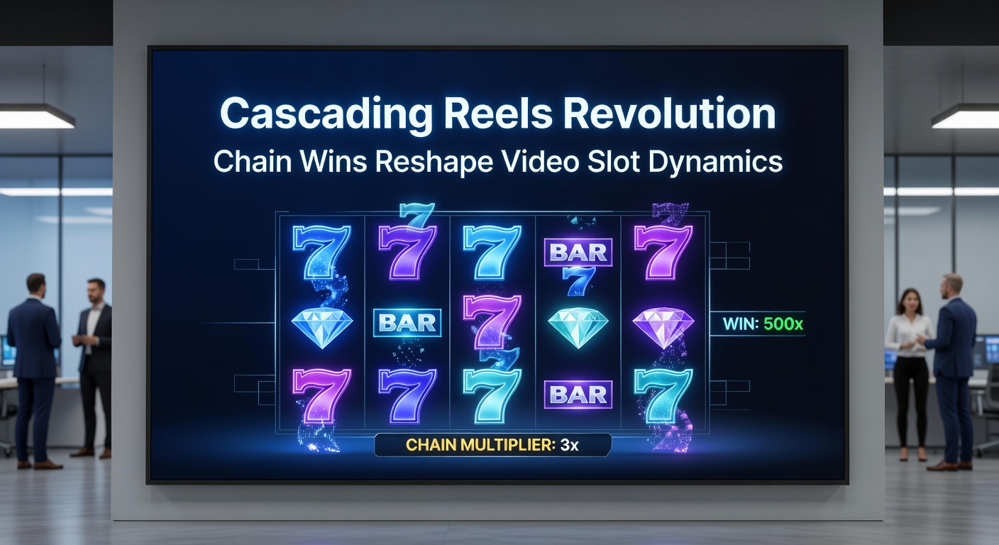 Close-up of a cascading reel slot interface displaying multiple chain wins with rising multipliers and exploding symbols