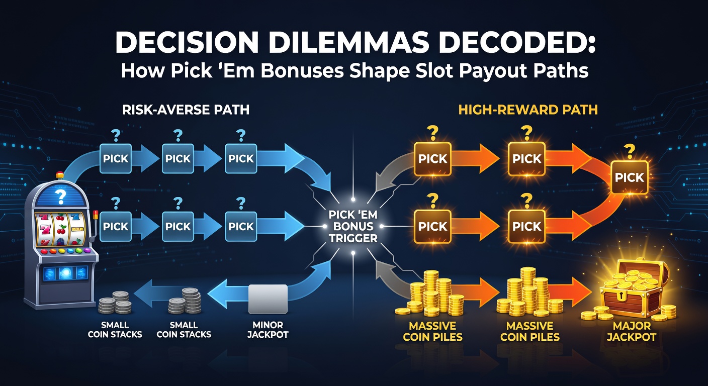 Infographic depicting branching payout paths in a pick 'em bonus, with probability trees showing low, medium, and high reward outcomes