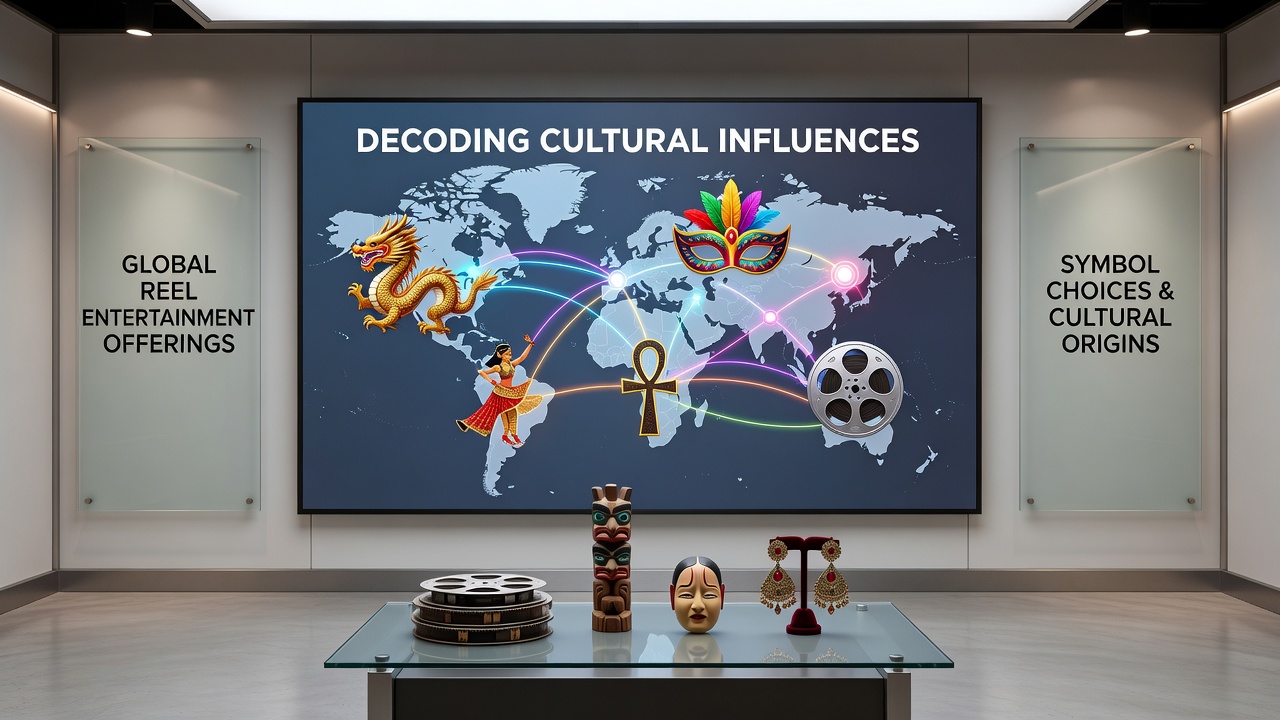Diverse slot symbols from various cultures displayed on a digital reel interface