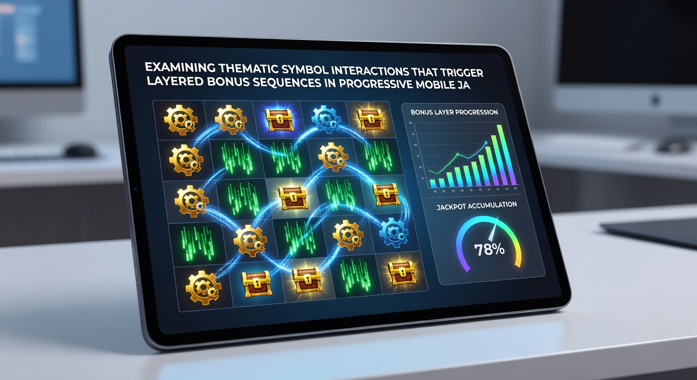 Close-up view of layered bonus interface with interconnected thematic symbols advancing through progressive jackpot stages on a smartphone display