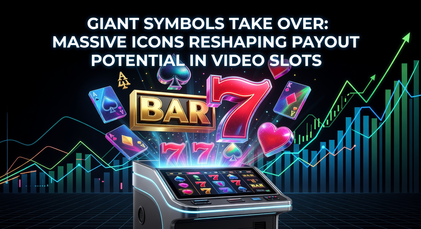 Vibrant video slot screen displaying oversized 3x3 giant symbols covering multiple reels, triggering a massive win combination with glowing effects and cascading coins