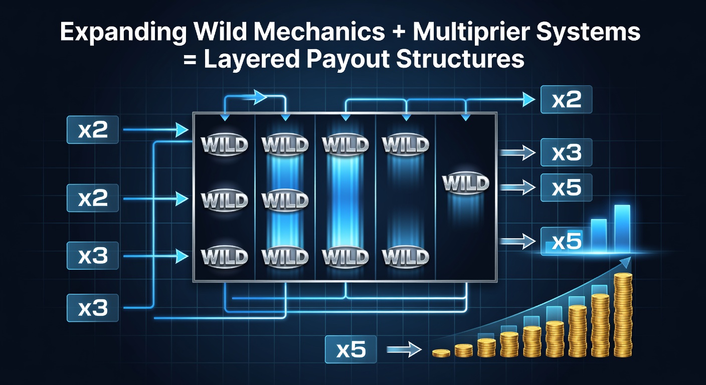 Multiple expanding wild reels active alongside stacked multiplier values displayed on screen during a bonus round