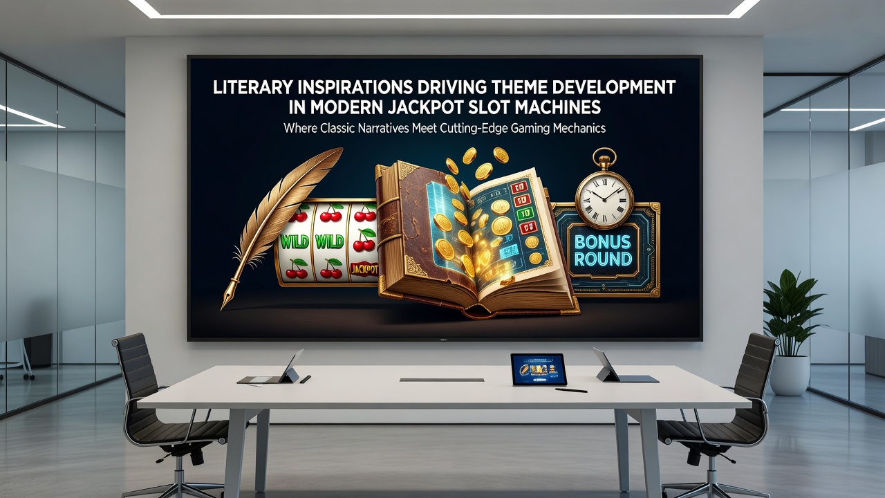 Slot machine interface showing literary symbols and progressive jackpot meter inspired by classic books