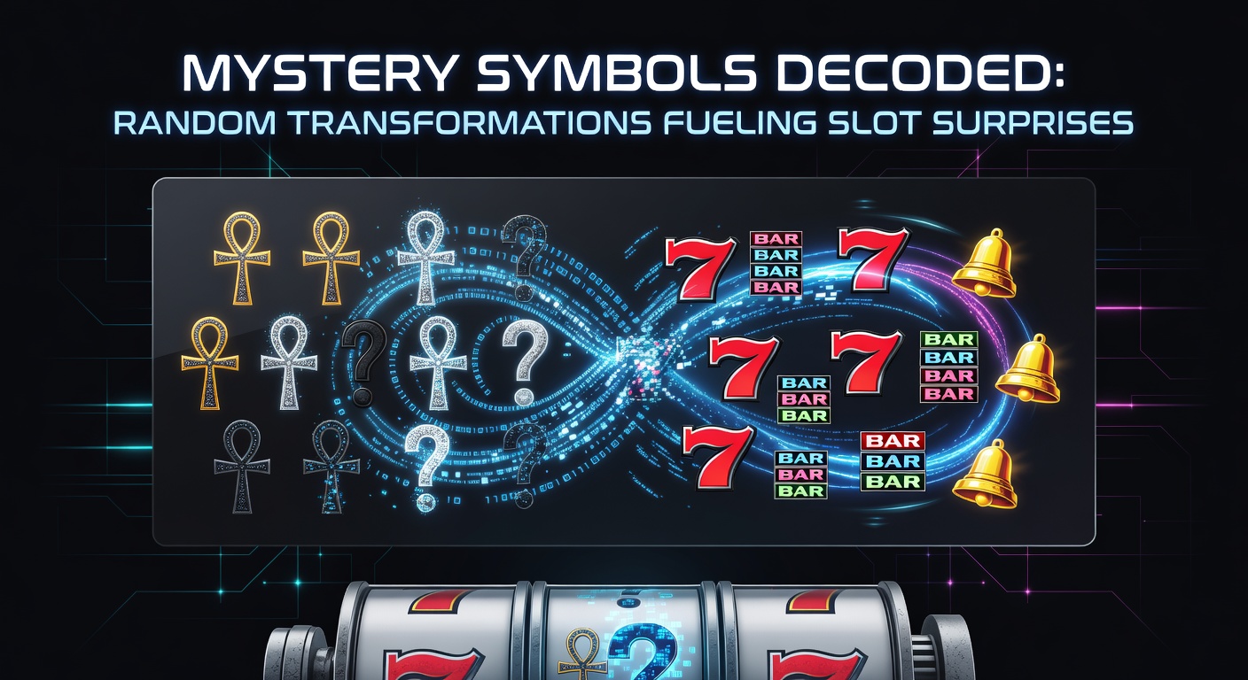 Slot machine screen displaying mystery symbols transforming into matching icons during a spin, creating unexpected wins