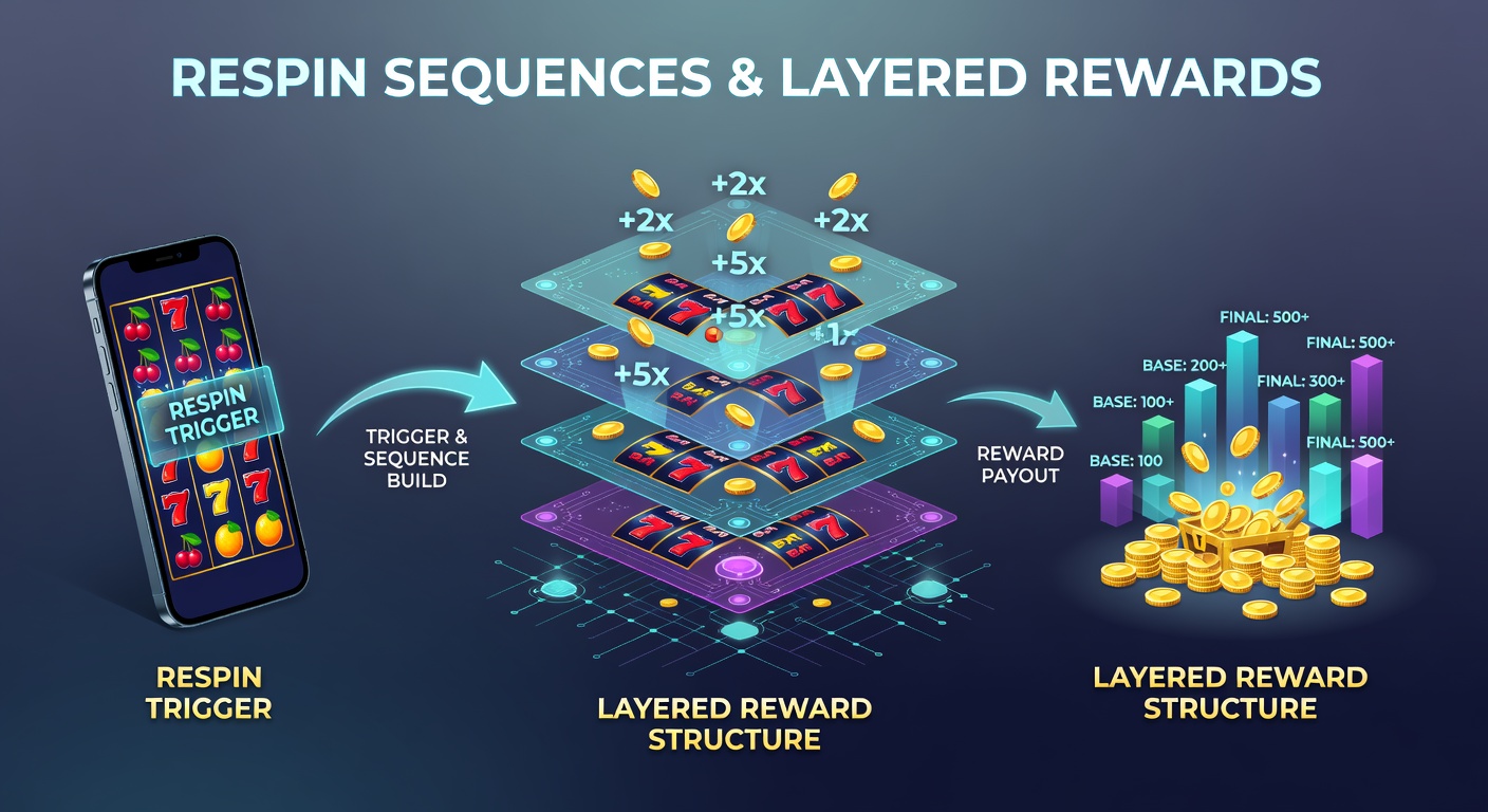 Detailed view of layered reward tiers activated through successive respin phases on a mobile device screen