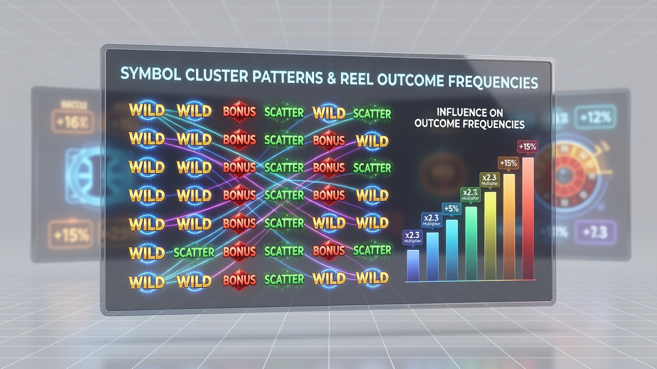Symbol cluster patterns visualized in a digital slot interface showing adjacent matching icons on a five-reel grid